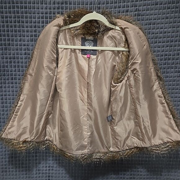 Brown Faux Fur Open Vest SzMed Vince Camuto Y2K Soft Baddie Boho Chic Glam Rock - Picture 8 of 14